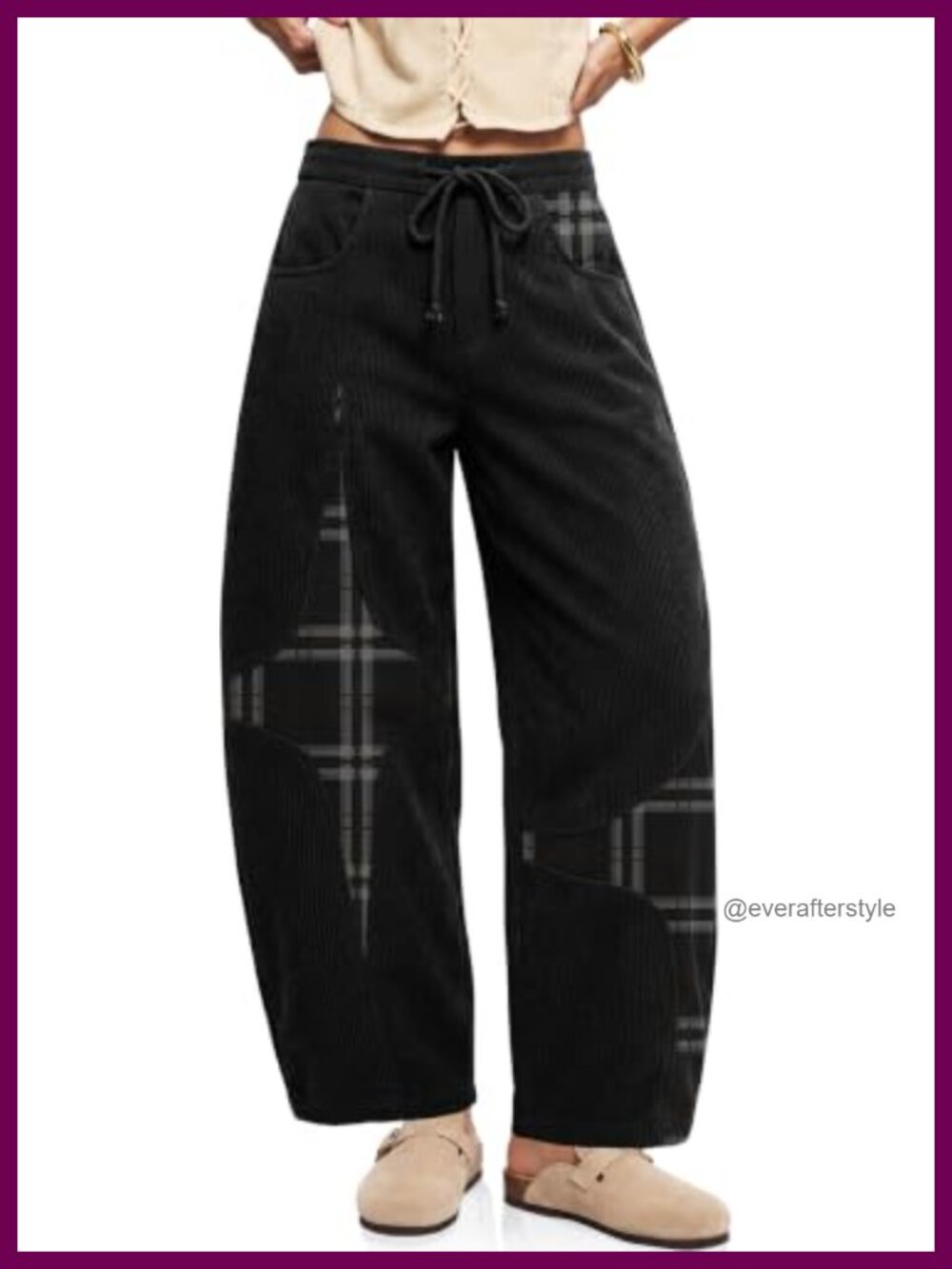 Corduroy Barrel Leg High Rise Drawstring Pants Casual Harem Wide Leg